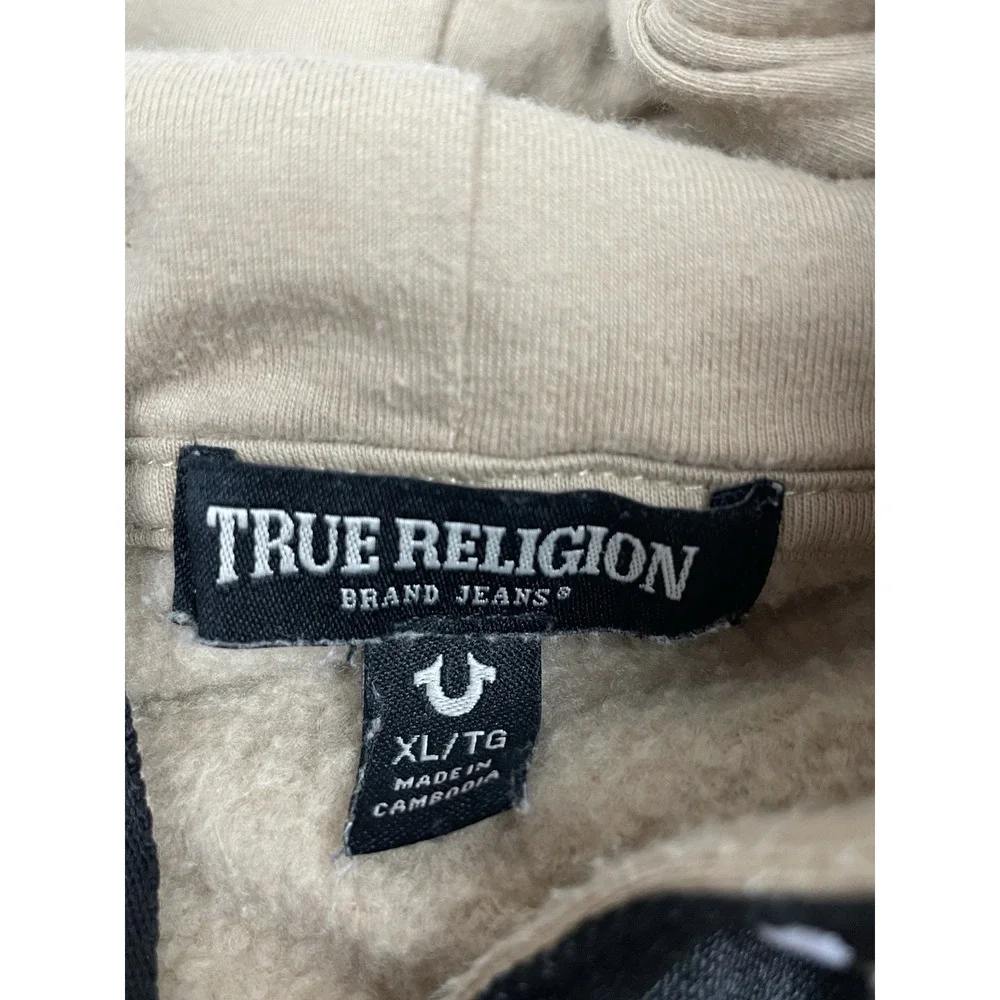 True Religion Hoodie Men XL Brown Full Zip Lightweight Cool Drawstring Logo Trim